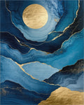 Navy Gold Fluid Moon Waves Rug - Cutout View