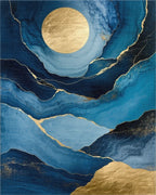 Navy Gold Fluid Moon Waves Rug - Cutout View