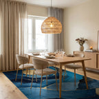 Navy Gold Fluid Moon Waves Rug - Dining Room View