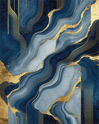 Navy Gold Fluid Wave Rug - Cutout View