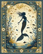 Navy Gold Ornate Mermaid Silhouette Rug - Cutout View