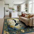Navy Gold Ornate Mermaid Silhouette Rug - Living Room View