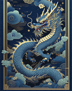 Navy Golden Dragon Clouds Rug - Cutout View