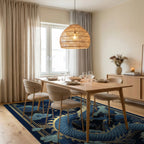 Navy Golden Dragon Clouds Rug - Dining Room View