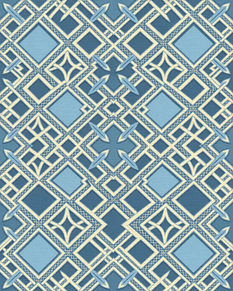 Navy Light Blue Geometric Lattice Rug - Cutout View
