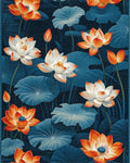 Navy Orange White Lotus Rug - Cutout View