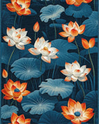Navy Orange White Lotus Rug - Cutout View