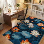 Navy Orange White Lotus Rug - Office View
