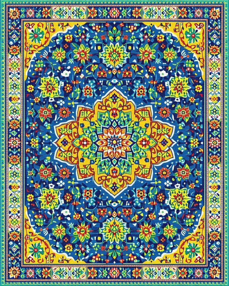 Navy Ornate Floral Medallion Rug - Cutout View