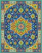 Navy Ornate Floral Medallion Rug - Cutout View