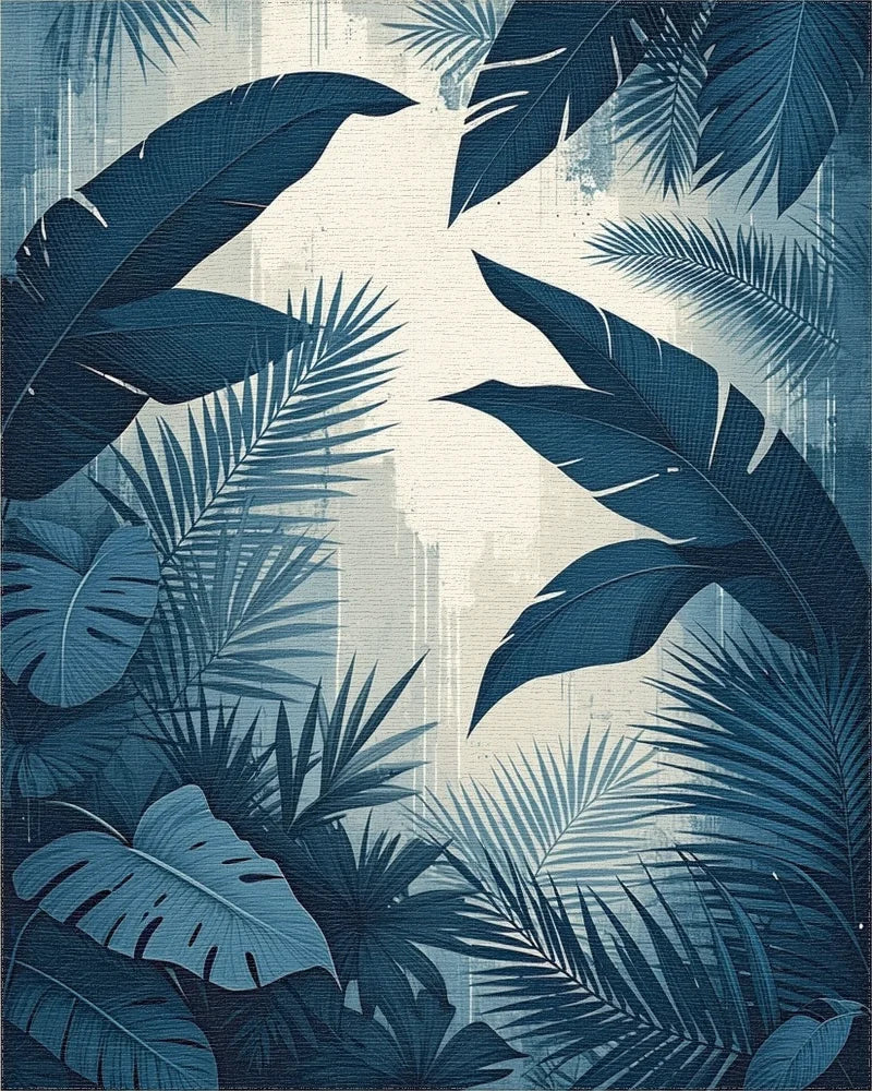 Navy Palm Monstera Leaf Rug - Cutout View