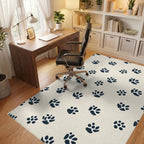 Navy Paw Prints Cream Background Rug - Office View