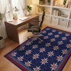 Navy Red Starburst Bordered Rug - Office View