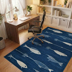 Navy Stylized Fish Spear Rug - Office View