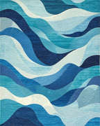 Navy Teal Fluid Waves Rug - Cutout View