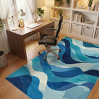Navy Teal Fluid Waves Rug Office View