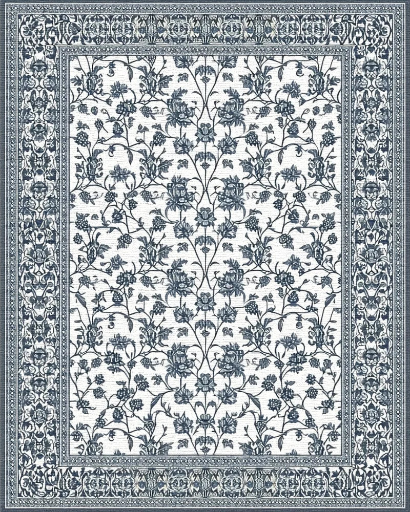 Navy White Floral Vine Rug - Cutout View