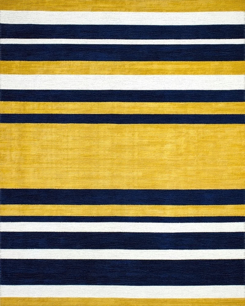 Navy White Mustard Wide Stripe Rug - Cutout View