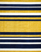 Navy White Mustard Wide Stripe Rug - Cutout View