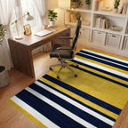 Navy White Mustard Wide Stripe Rug - Office View