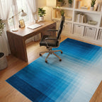 Navy White Ombre Grid Rug Office View