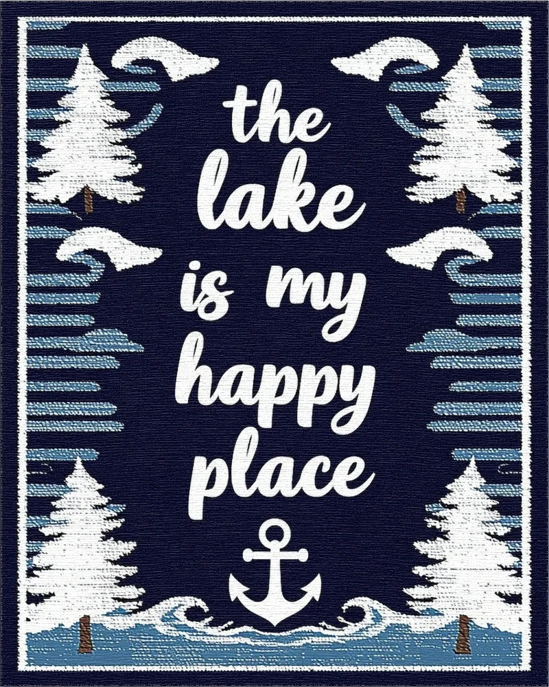 Navy White Pine Tree Anchor Scene Rug - Cutout View