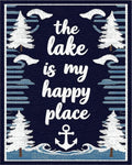 Navy White Pine Tree Anchor Scene Rug - Cutout View