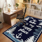 Navy White Pine Tree Anchor Scene Rug - Office View
