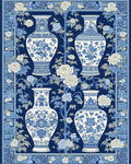 Navy White Vases Peonies Rug - Cutout View