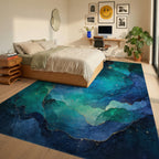 Nebula Gold Swirl Abstract Rug Bedroom View