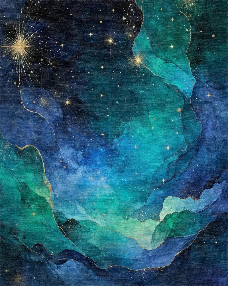 Nebula Gold Swirl Abstract Rug - Cutout View