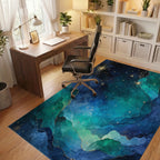 Nebula Gold Swirl Abstract Rug Office View