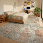 Nectarine Peach Pagoda Dragon Collage Rug Bedroom View