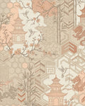 Nectarine Peach Pagoda Dragon Collage Rug - Cutout View