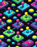 Neon Arcade Joystick Retro Gaming Grid Rug - Cutout View