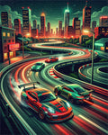 Neon City Street Racing Drift Art Rug - Cutout View