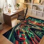 Neon City Street Racing Drift Art Rug Office View