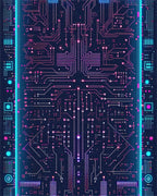 Neon Cyber Circuit Board Rug - Cutout View