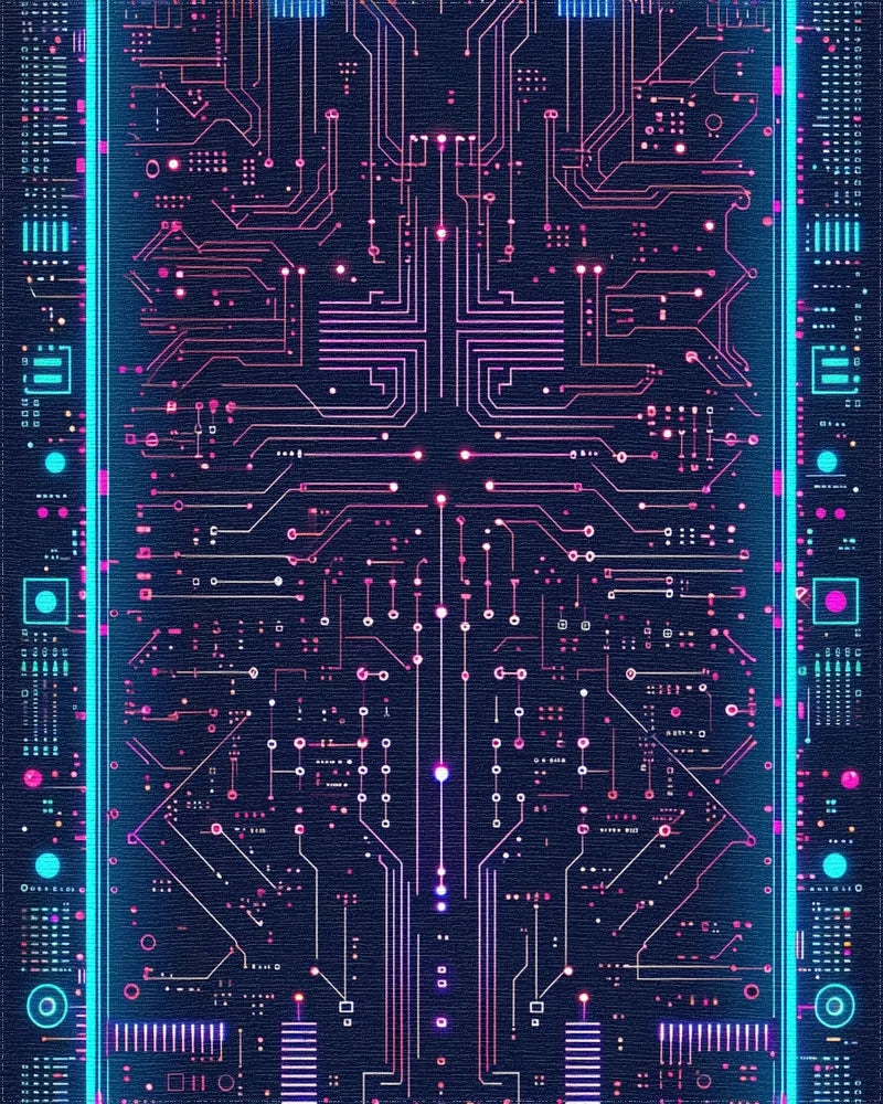 Neon Cyber Circuit Board Rug - Cutout View
