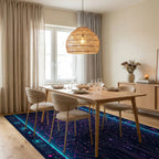 Neon Cyber Circuit Board Rug - Dining Room View