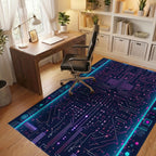 Neon Cyber Circuit Board Rug - Office View
