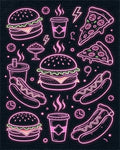 Neon Fast Food Hamburger Pizza Hotdog Rug - Cutout View