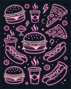 Neon Fast Food Hamburger Pizza Hotdog Rug - Cutout View