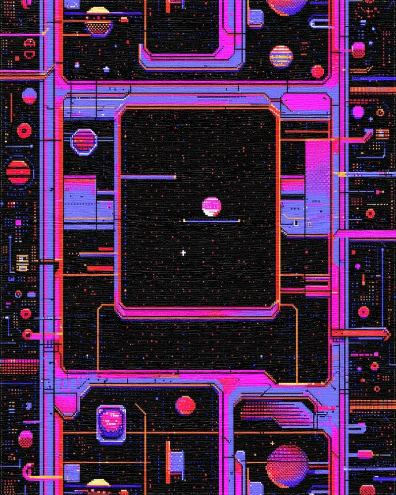 Neon Geometric Space Grid Rug - Cutout View
