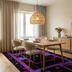 Neon Geometric Space Grid Rug - Dining Room View