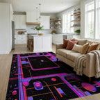 Neon Geometric Space Grid Rug - Living Room View