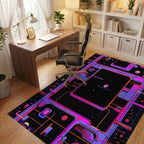 Neon Geometric Space Grid Rug - Office View