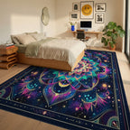Neon Mandala Cosmic Floral Rug - Bedroom View