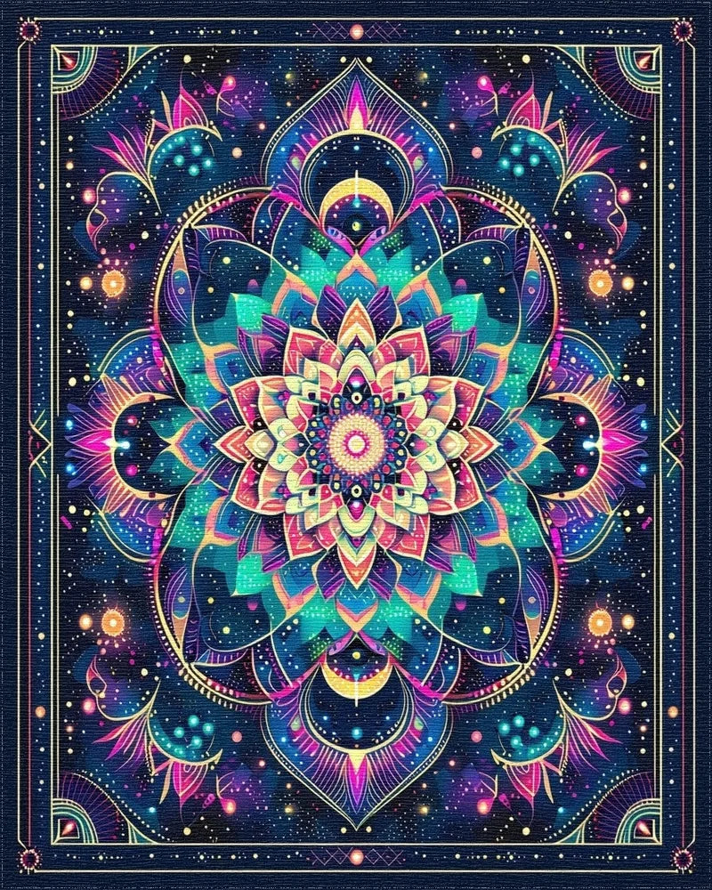 Neon Mandala Cosmic Floral Rug - Cutout View