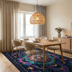 Neon Mandala Cosmic Floral Rug - Dining Room View